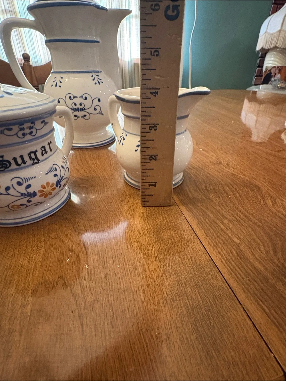 Hand-Painted Blue & Cream Ceramic Coffee Set with Sugar, Creamer & Napkin Holder
